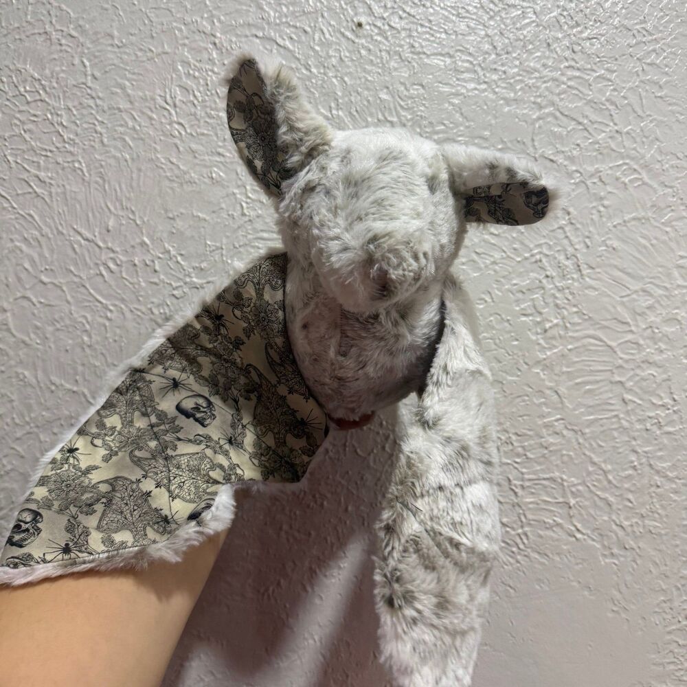 Handmade Bat plush Halloween skull and spiderweb pattern on wings